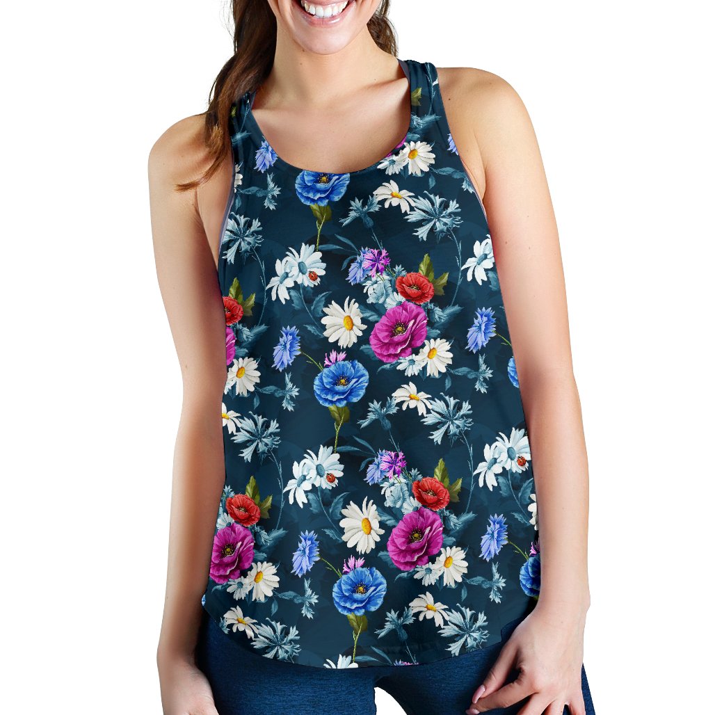 Floral Blue Themed Print Women Racerback Tank Top