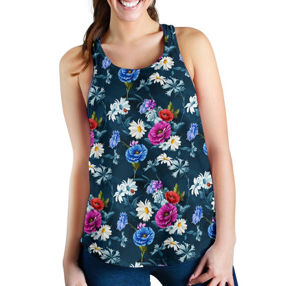 Floral Blue Themed Print Women Racerback Tank Top