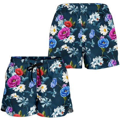 Floral Blue Themed Print Women Shorts-JTAMIGO.COM