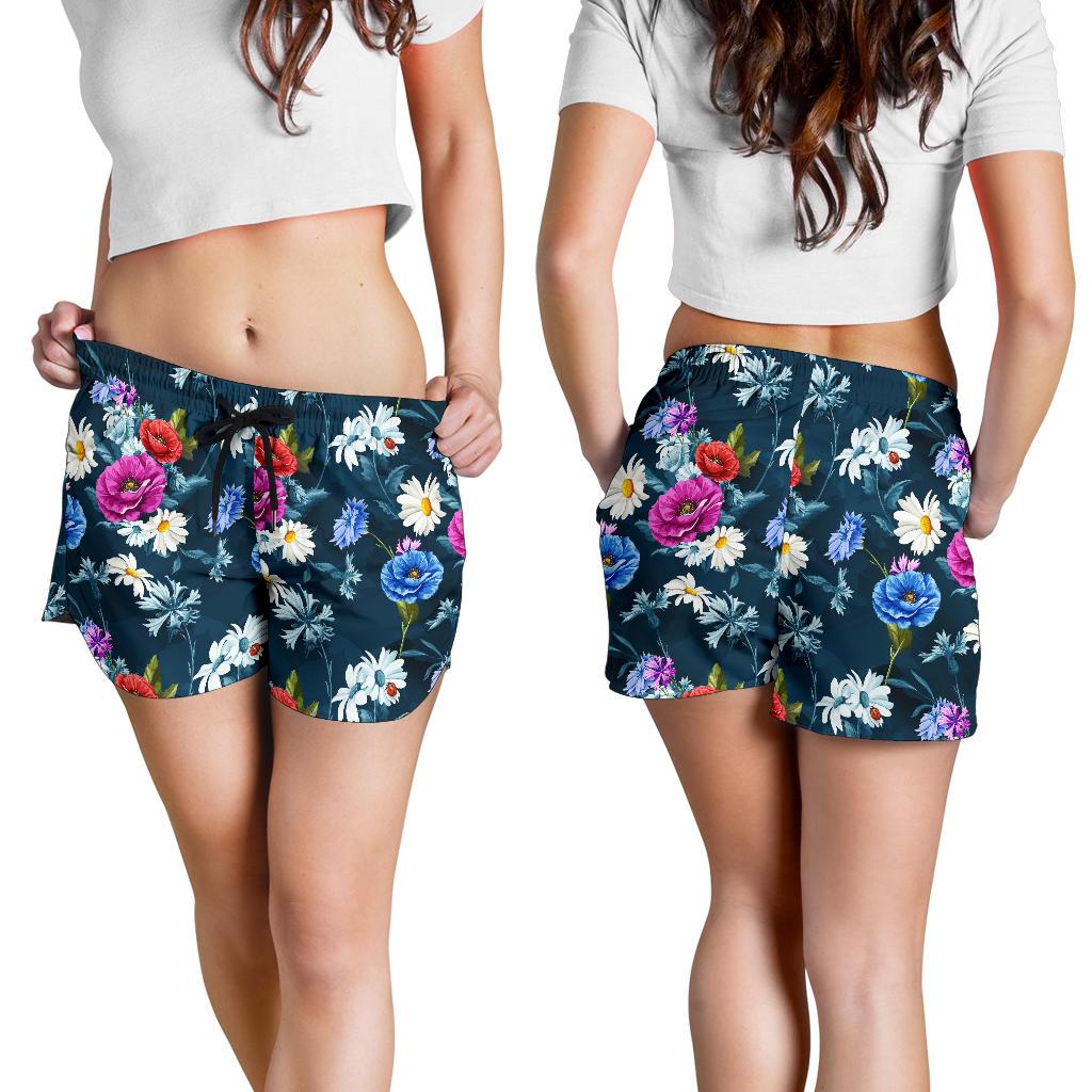 Floral Blue Themed Print Women Shorts-JTAMIGO.COM