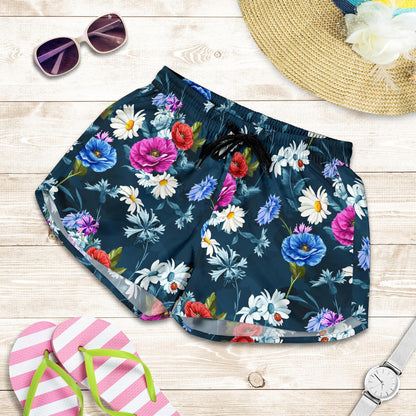 Floral Blue Themed Print Women Shorts-JTAMIGO.COM