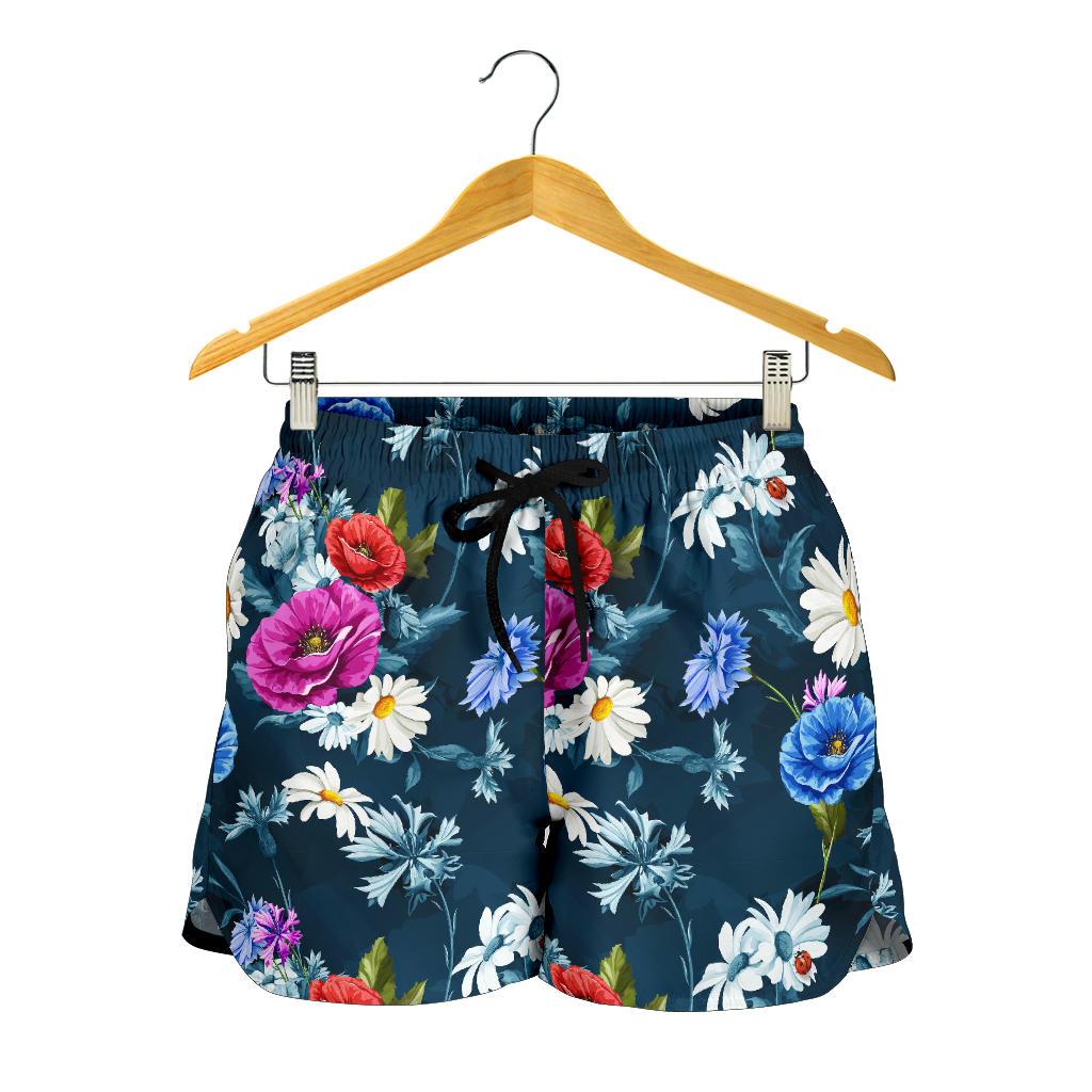 Floral Blue Themed Print Women Shorts-JTAMIGO.COM