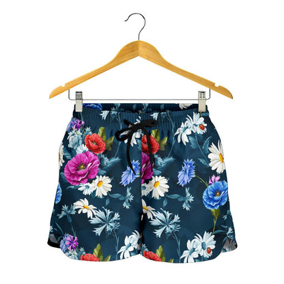 Floral Blue Themed Print Women Shorts-JTAMIGO.COM