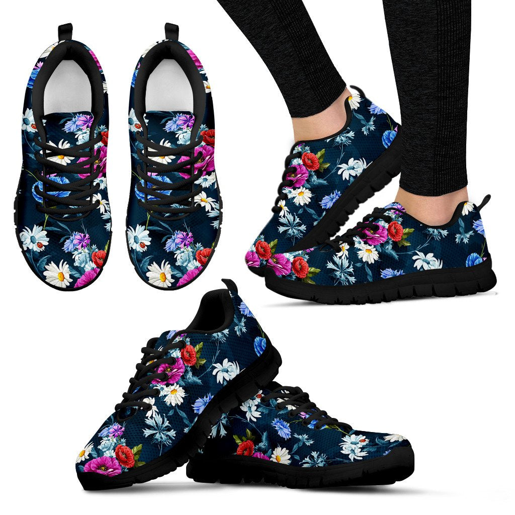 Floral Blue Themed Print Women Sneakers Shoes