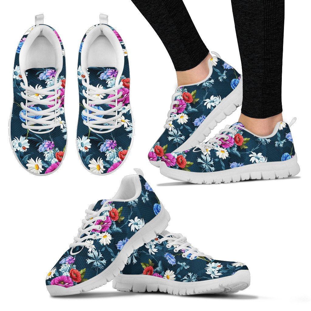 Floral Blue Themed Print Women Sneakers Shoes