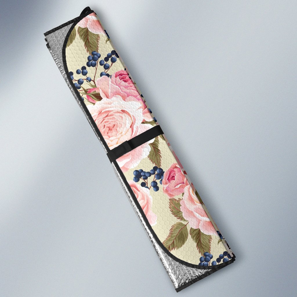 Floral Pink Butterfly Print Car Sun Shade For Windshield