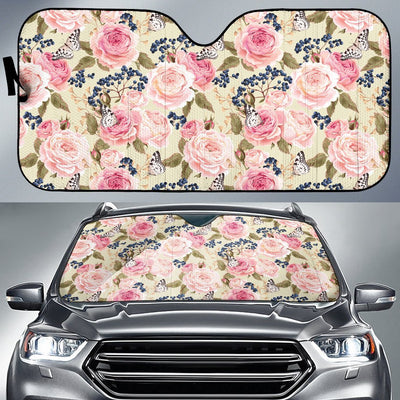 Floral Pink Butterfly Print Car Sun Shade For Windshield