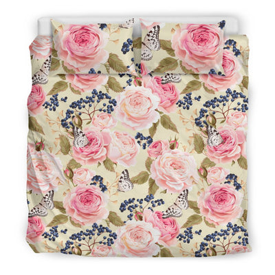 Floral Pink Butterfly Print Duvet Cover Bedding Set