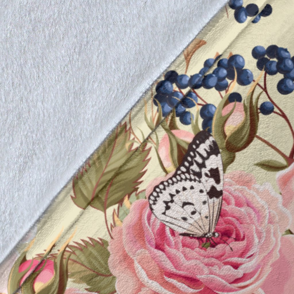 Floral Pink Butterfly Print Fleece Blanket