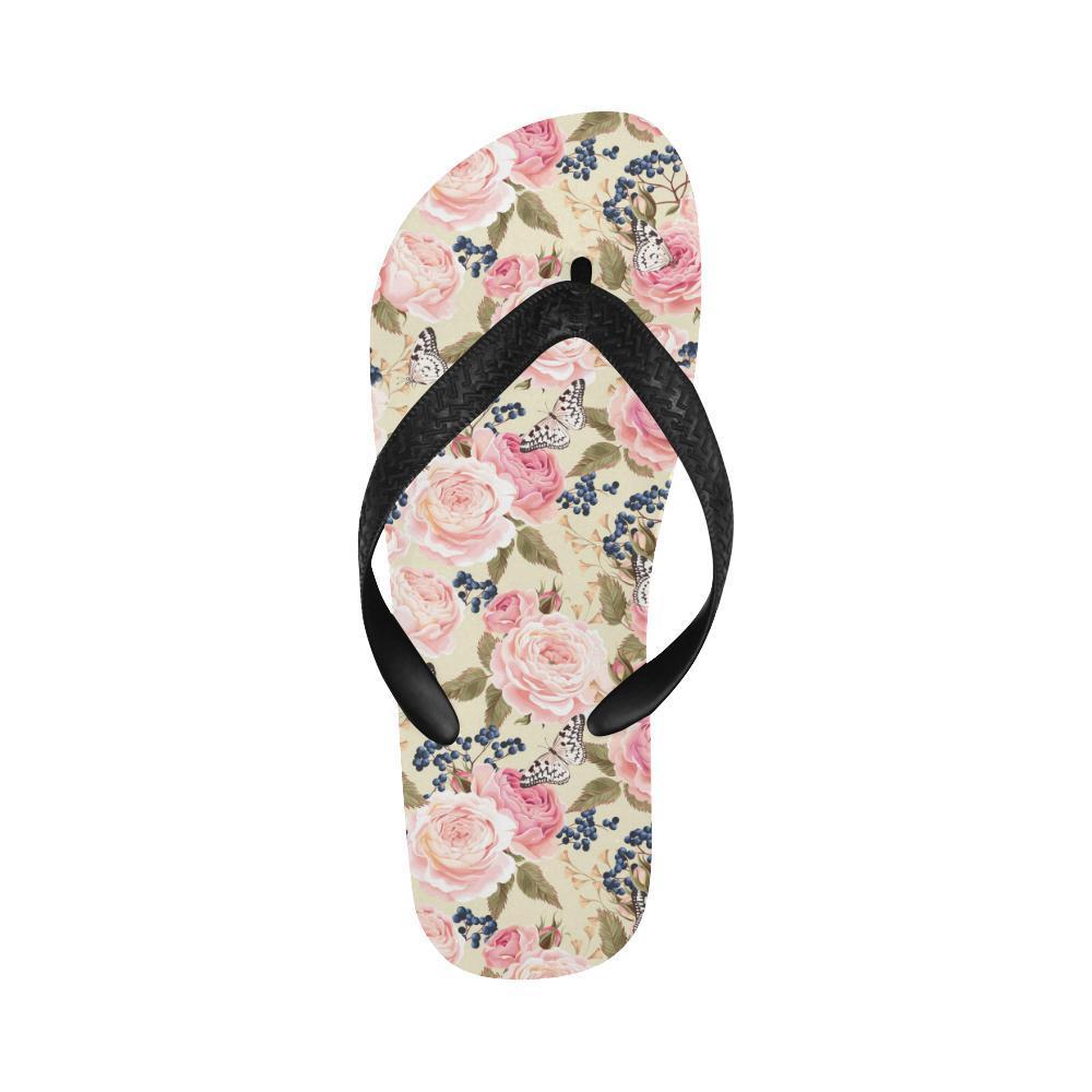 Floral Pink Butterfly Print Flip Flops-JTAMIGO.COM