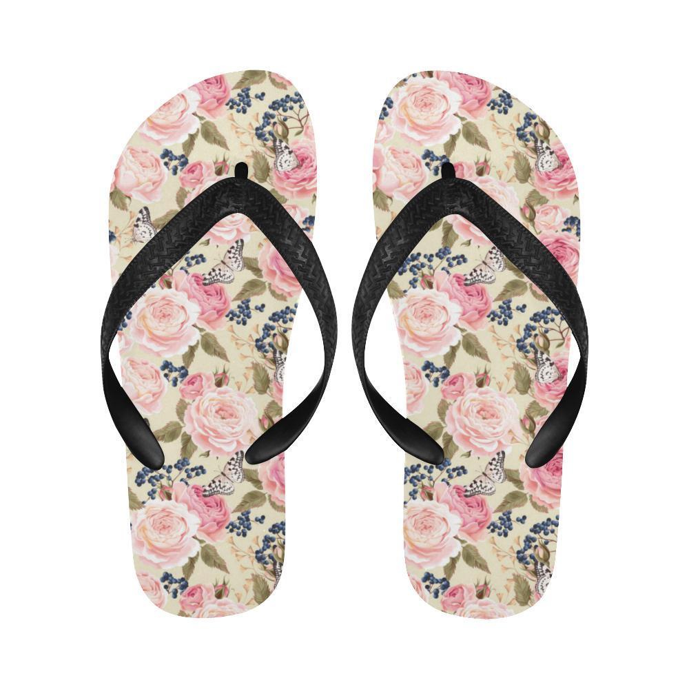 Floral Pink Butterfly Print Flip Flops-JTAMIGO.COM