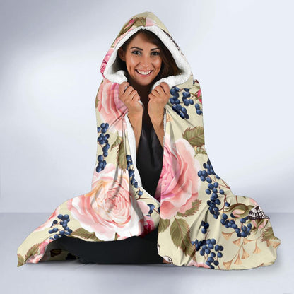 Floral Pink Butterfly Print Hooded Blanket-JTAMIGO.COM