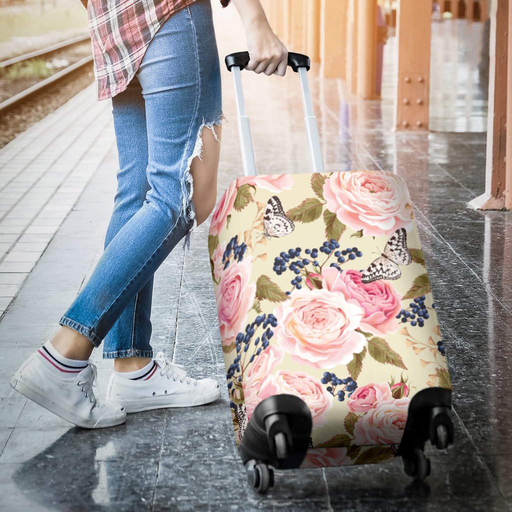 Floral Pink Butterfly Print Luggage Cover Protector