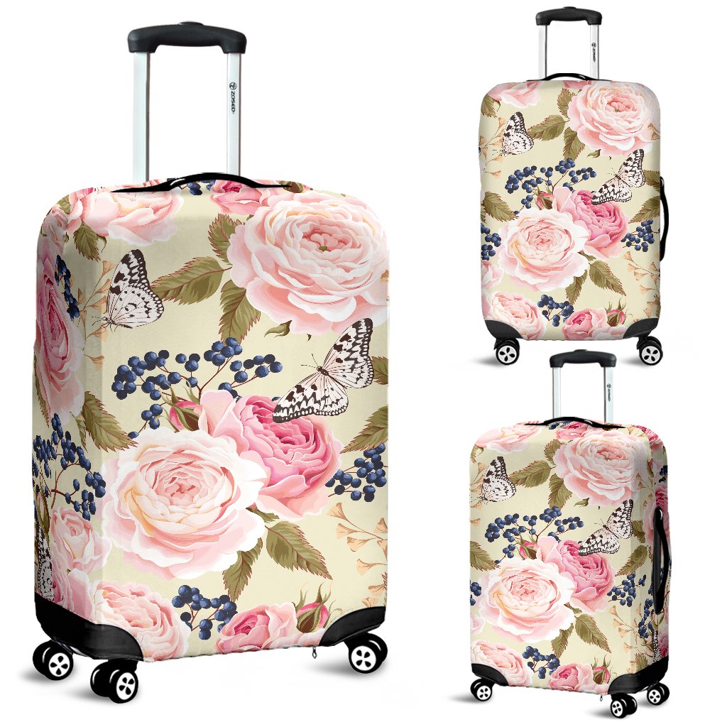 Floral Pink Butterfly Print Luggage Cover Protector