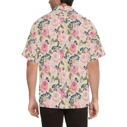 Floral Pink Butterfly Print Men Aloha Hawaiian Shirt