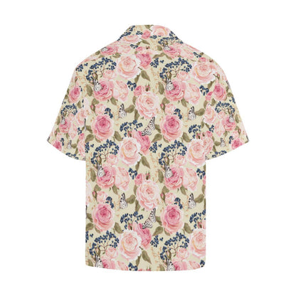 Floral Pink Butterfly Print Men Aloha Hawaiian Shirt