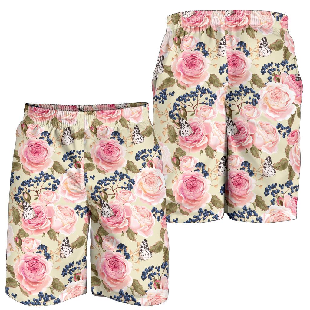 Floral Pink Butterfly Print Mens Shorts-JTAMIGO.COM