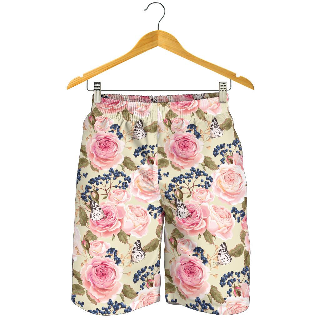 Floral Pink Butterfly Print Mens Shorts-JTAMIGO.COM