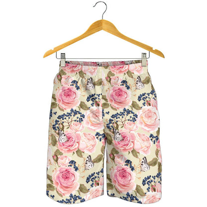 Floral Pink Butterfly Print Mens Shorts-JTAMIGO.COM