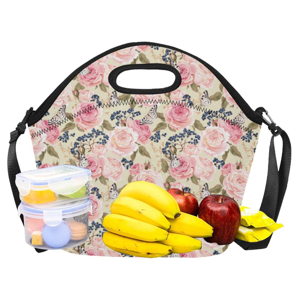 Floral Pink Butterfly Print Neoprene Lunch Bag (Model 1669)(Large)-JTAMIGO.COM