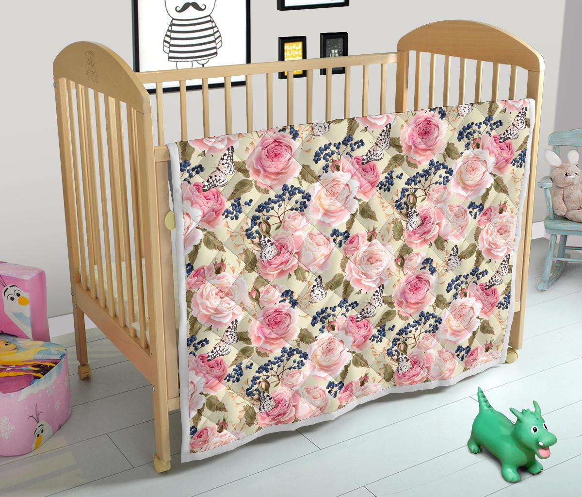 Floral Pink Butterfly Print Premium Quilt-JTAMIGO.COM