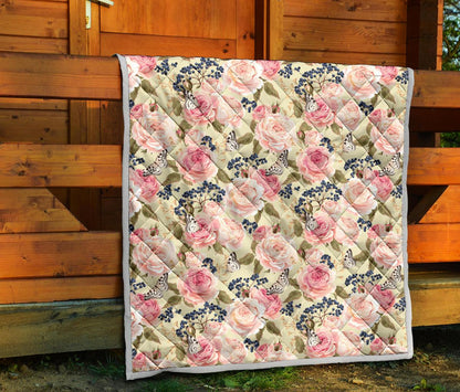 Floral Pink Butterfly Print Premium Quilt-JTAMIGO.COM