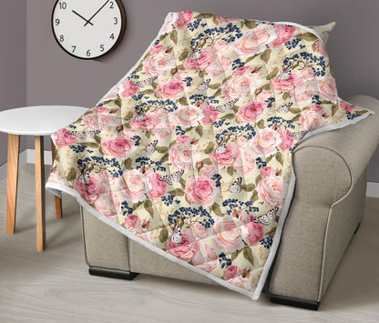 Floral Pink Butterfly Print Premium Quilt-JTAMIGO.COM
