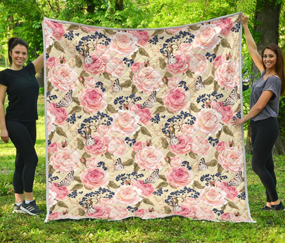 Floral Pink Butterfly Print Premium Quilt-JTAMIGO.COM