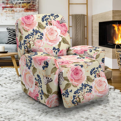 Floral Pink Butterfly Print Recliner Slipcover-JTAMIGO.COM