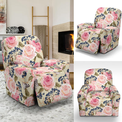 Floral Pink Butterfly Print Recliner Slipcover-JTAMIGO.COM