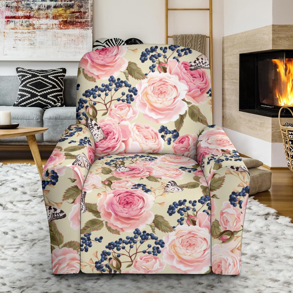 Floral Pink Butterfly Print Single Sofa Slipcover -JTAMIGO.COM