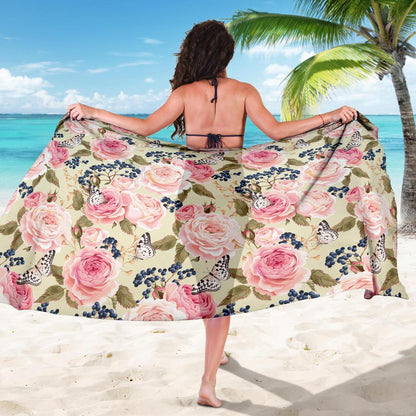 Floral Pink Butterfly Print Sarong Pareo Wrap
