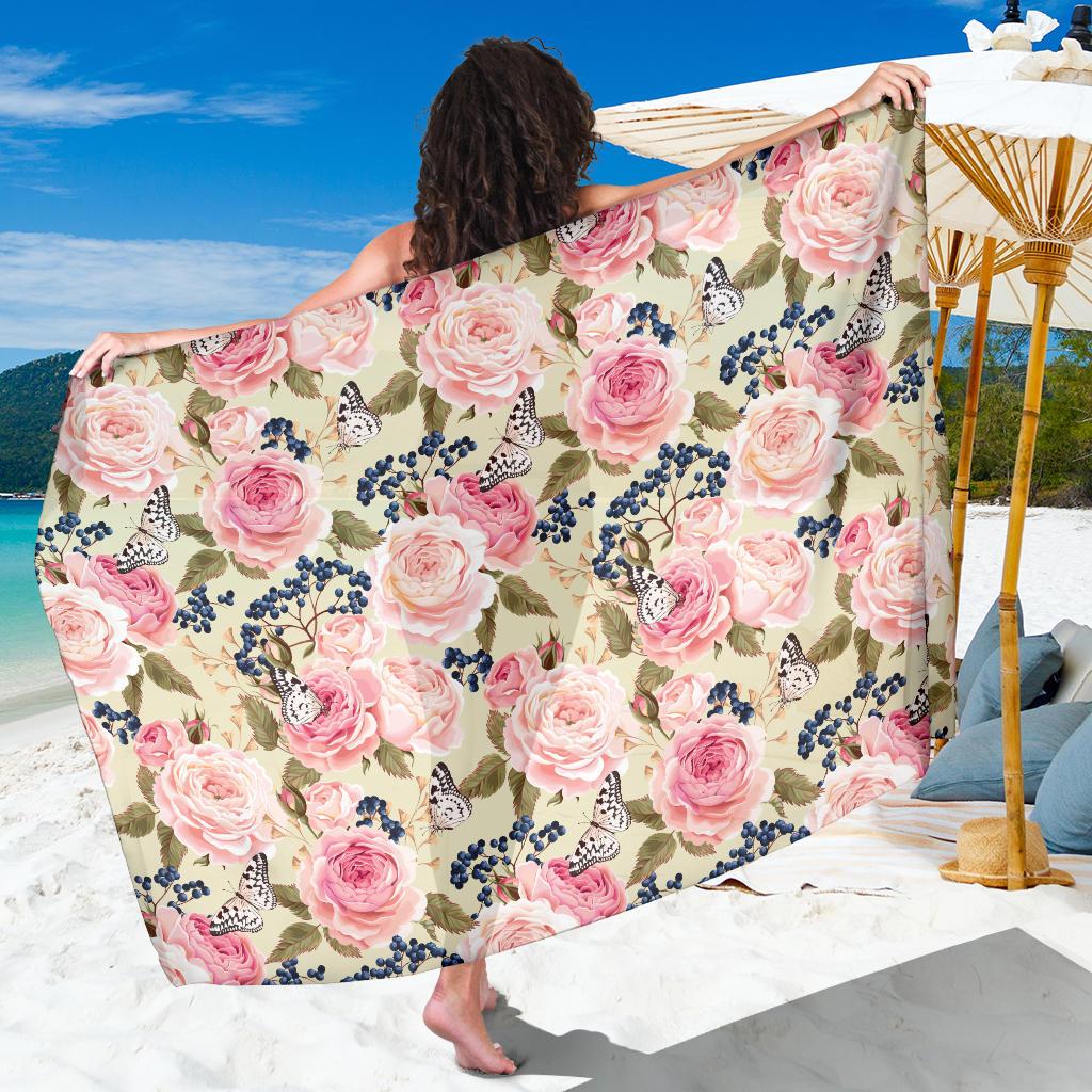 Floral Pink Butterfly Print Sarong Pareo Wrap