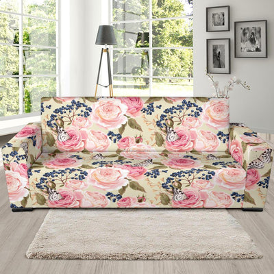 Floral Pink Butterfly Print Sofa Slipcover-JTAMIGO.COM
