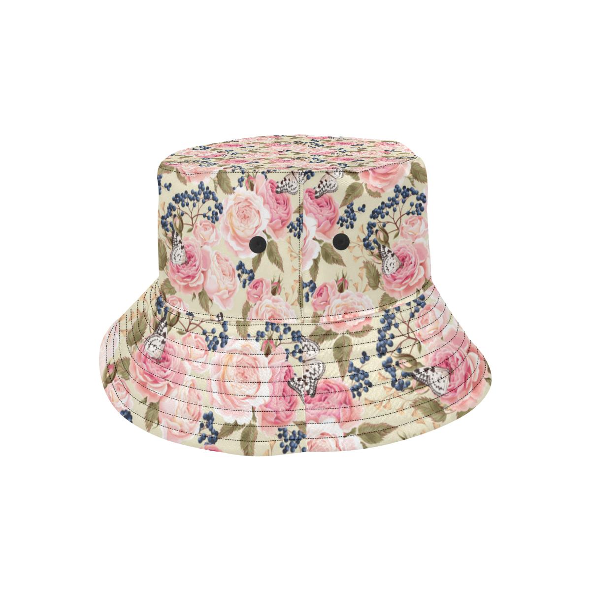 Floral Pink Butterfly Print Unisex Bucket Hat