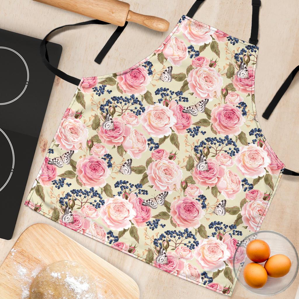 Floral Pink Butterfly Print Women Apron