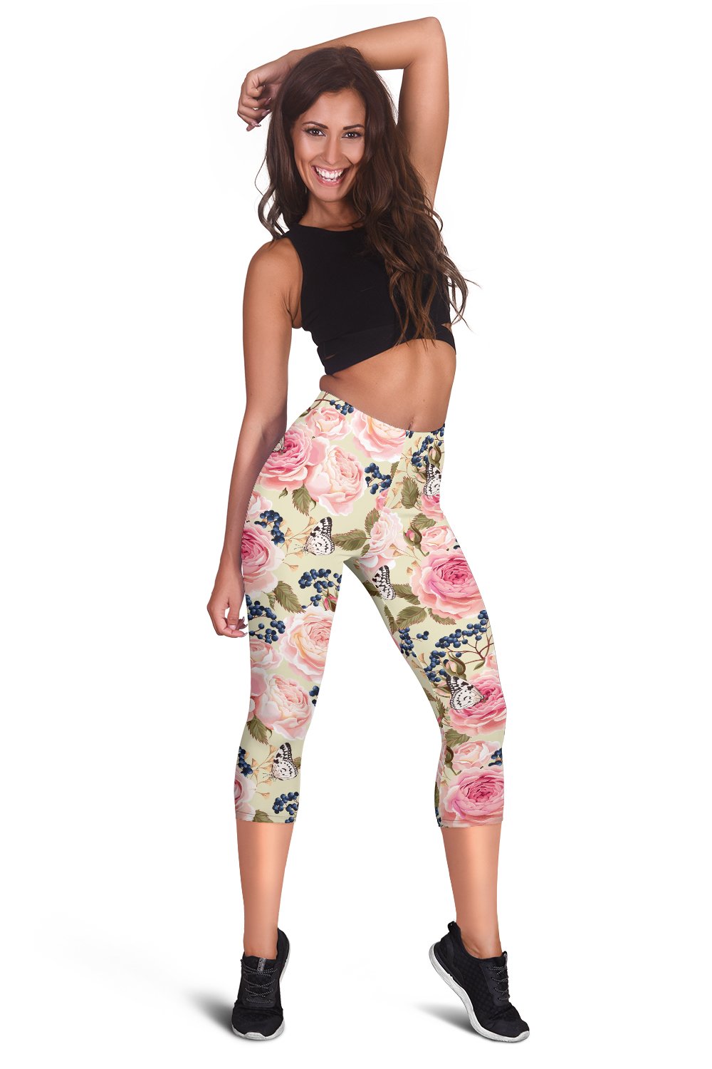 Floral Pink Butterfly Print Women Capris