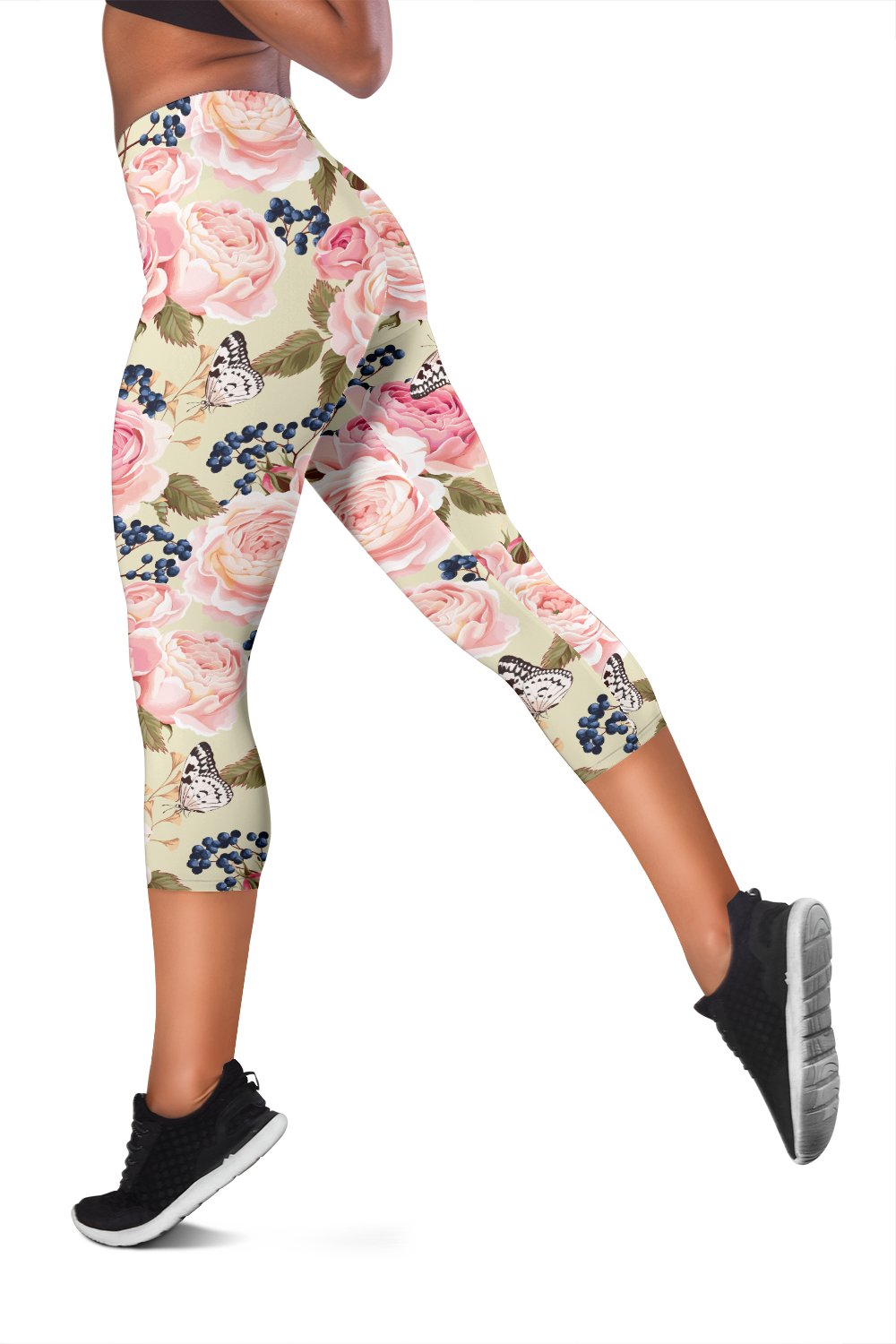Floral Pink Butterfly Print Women Capris