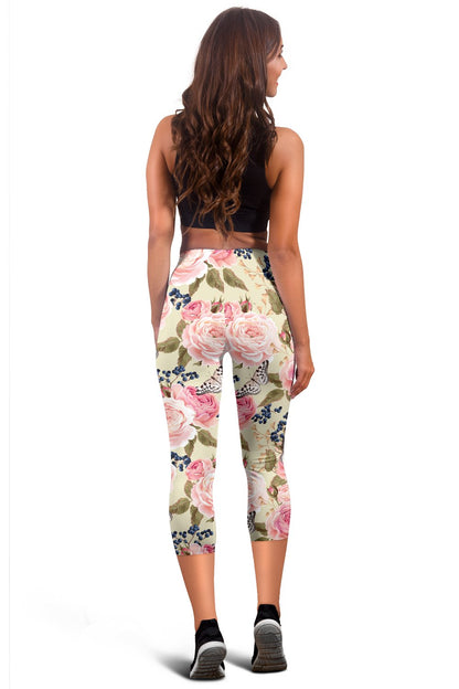 Floral Pink Butterfly Print Women Capris