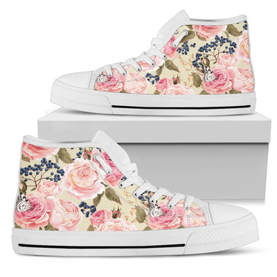 Floral Pink Butterfly Print Women High Top Shoes