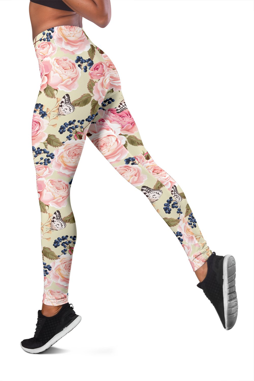 Floral Pink Butterfly Print Women Leggings