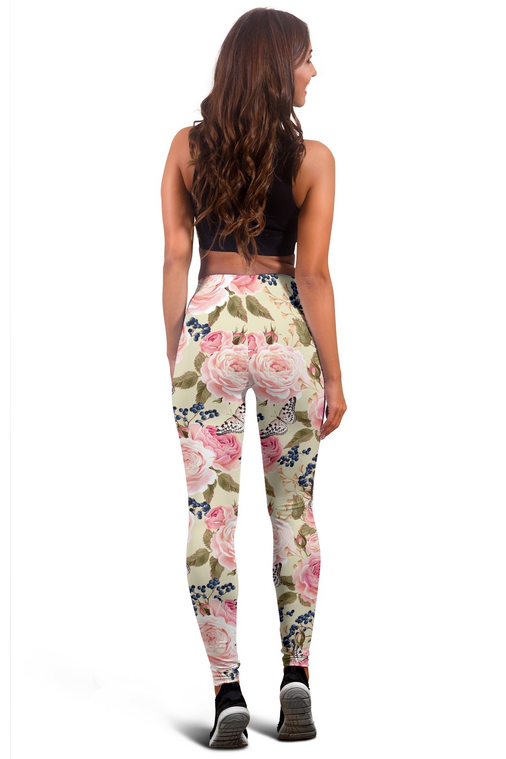 Floral Pink Butterfly Print Women Leggings