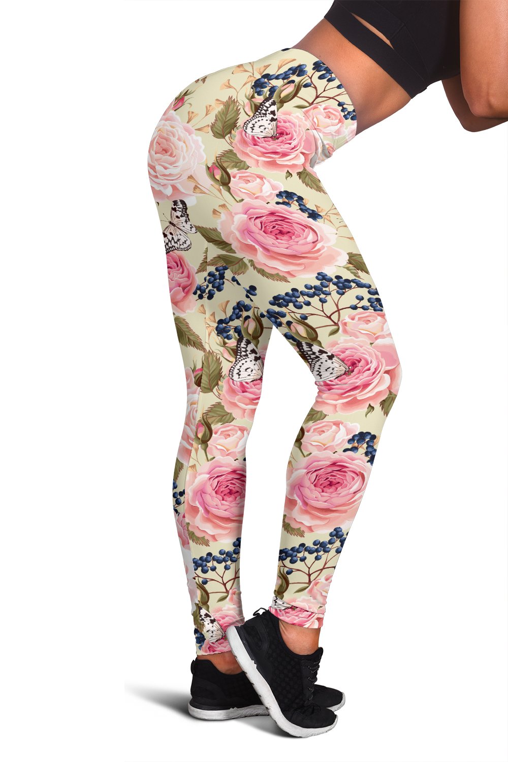 Floral Pink Butterfly Print Women Leggings