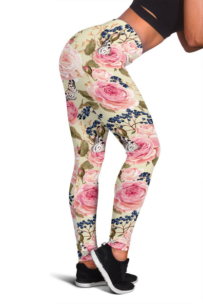 Floral Pink Butterfly Print Women Leggings