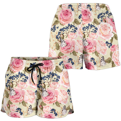 Floral Pink Butterfly Print Women Shorts-JTAMIGO.COM