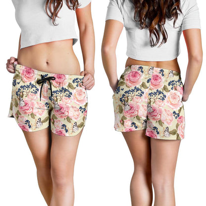 Floral Pink Butterfly Print Women Shorts-JTAMIGO.COM