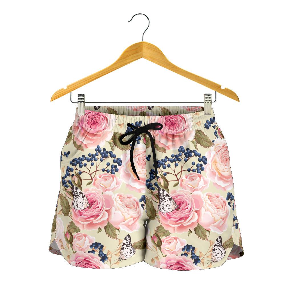 Floral Pink Butterfly Print Women Shorts-JTAMIGO.COM