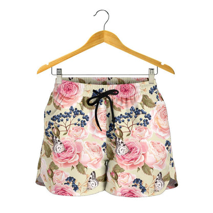 Floral Pink Butterfly Print Women Shorts-JTAMIGO.COM