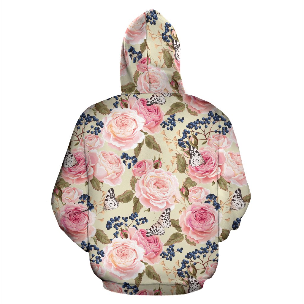 Floral Pink Butterfly Print Zip Up Hoodie