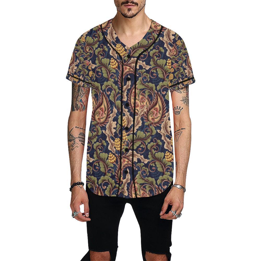 Floral Vintage Classic Print Baseball Jersey-JTAMIGO.COM